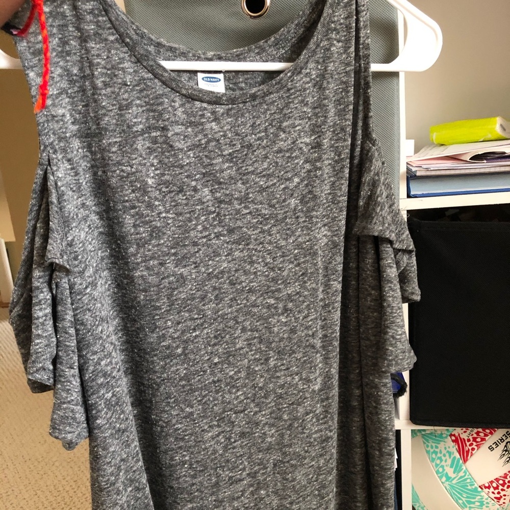Gray longsleeve with cut on shoulders.